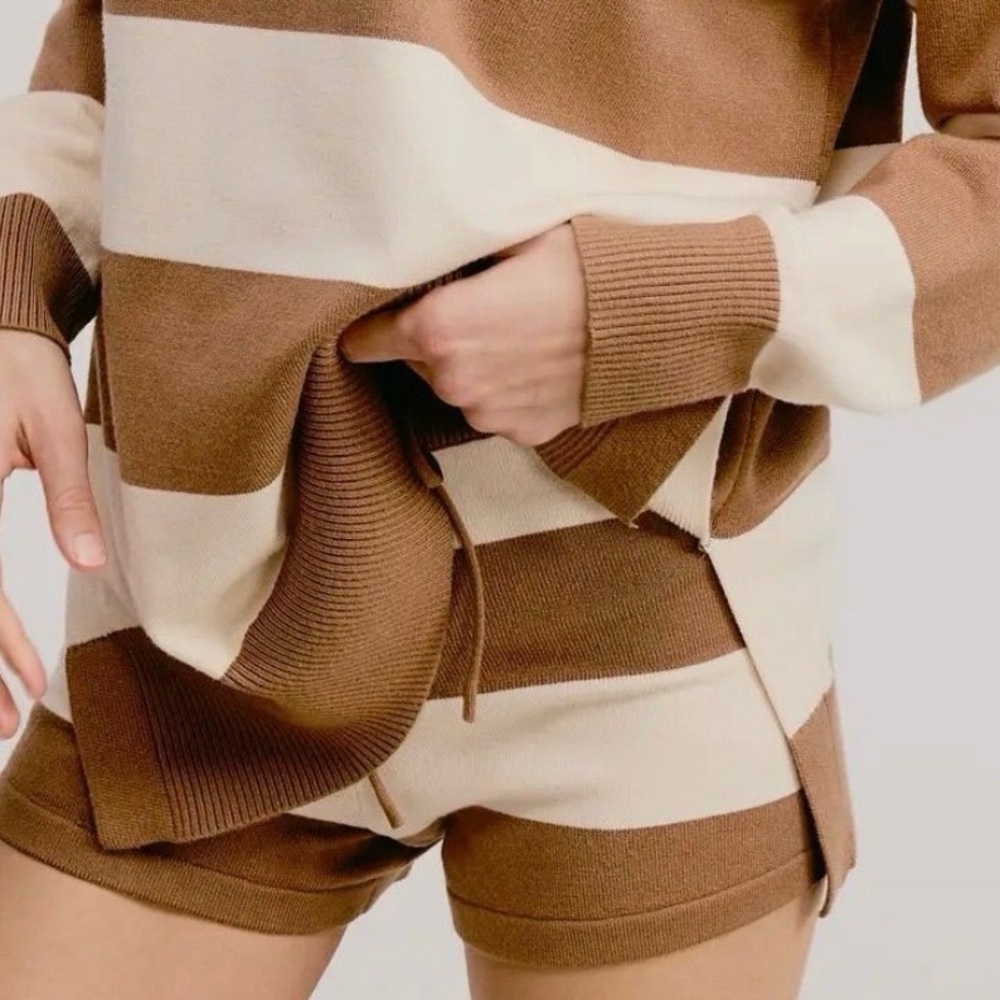 NWT Mimosa Viscose Knit Brown and Cream Striped shorts Sz M